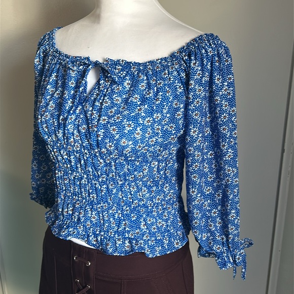 New Vigoss Women’s Smocked Drop Off the Shoulder Floral 3/4 Sleeve Peasant Top - Picture 12 of 12